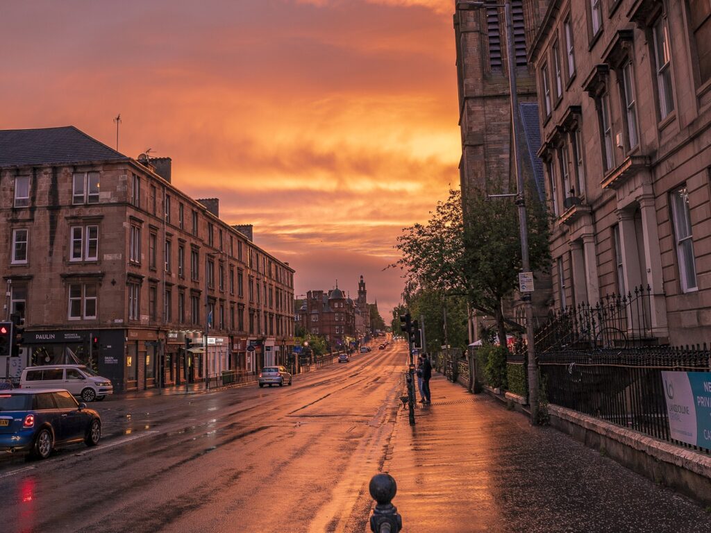 The streets of Glasgow with no cars to be seen